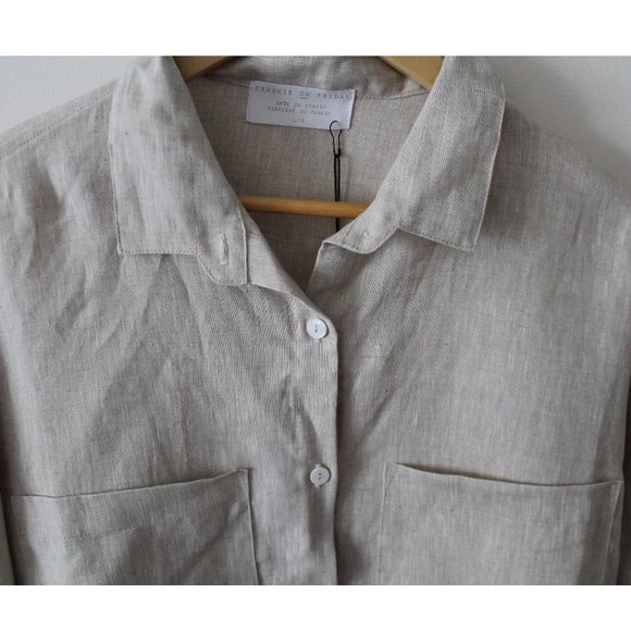 Frankie on Friday Joey Button Down Linen Blouse / Large / Flax Oversized - Picture 7 of 11